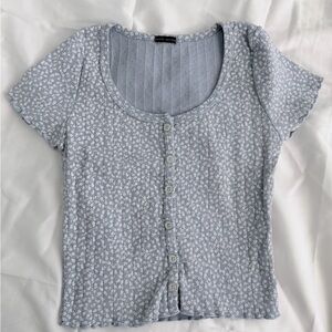 Brandy Melville Floral Blue Button-Up Tee